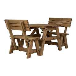 Hearthgrove Squared Picnic Table and Benches Set With Backrest – Rustic Finish - 120cm