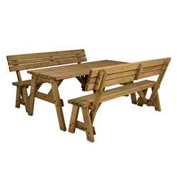 Hearthgrove Squared Picnic Table and Benches Set With Backrest – Rustic Finish - 210cm