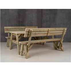 Hearthgrove Squared Picnic Table and Benches Set With Backrest – Natural Finish - 210cm