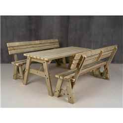 Hearthgrove Squared Picnic Table and Benches Set With Backrest – Natural Finish - 240cm