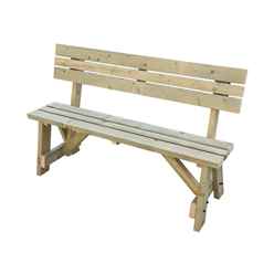 Ashcroft Squared Wooden Bench with Backrest - Natural Finish - 150cm