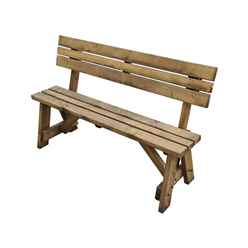 Ashcroft Squared Wooden Bench with Backrest - Rustic Finish - 210cm