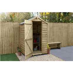 INSTALLED 4ft x 3ft Pressure Treated Overlap Apex Garden Shed with Single Door (1.3m x 0.9m) - Modular - INCLUDES INSTALLATION