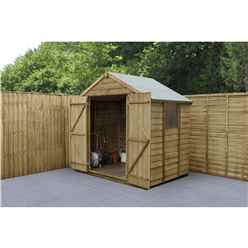 INSTALLED 7ft x 5ft Pressure Treated Overlap Apex Wooden Garden Shed With Double Doors (1.5m x 2.2m) - Modular - INCLUDES INSTALLATION