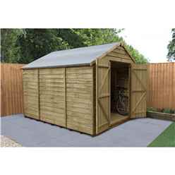 INSTALLED 10ft x 8ft Pressure Treated Overlap Apex Wooden Garden Shed - Double Doors - Windowless - Modular  (3.1m x 2.5m) - INCLUDES INSTALLATION - CORE