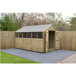 12ft x 8ft Pressure Treated Overlap Apex Wooden Garden Shed - Modular - Double Doors - Windows (3.7m x 2.5m)