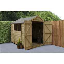 INSTALLED 8ft x 6ft Pressure Treated Overlap Apex Wooden Garden Shed - Double Doors (2.4m x 1.9m) - Modular - INCLUDES INSTALLATION