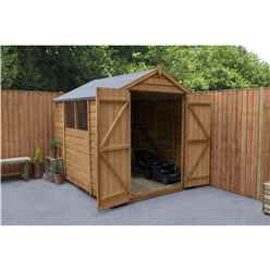 INSTALLED 8ft x 6ft Overlap Apex Wooden Garden Shed With Double Door + 2 Windows - Modular (2.4m x 1.9m) - INCLUDES INSTALLATION