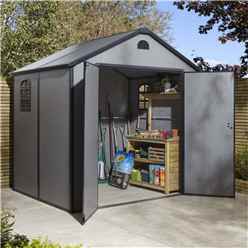 TEMU 8ft x 6ft Deluxe Stratton Plastic Shed Double Door Apex Shed With Foundation Kit - Light Grey