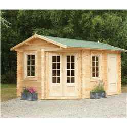 4.0m x 2.8m Corner Log Cabin With Glazed Double Doors (RIGHT) - 34mm Wall Thickness **Includes Free Shingles**