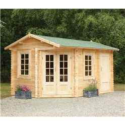 INSTALLED 4.0m x 2.8m Corner Log Cabin With Glazed Double Doors (RIGHT) - 34mm Wall Thickness **Includes Free Shingles** INCLUDES INSTALLATION