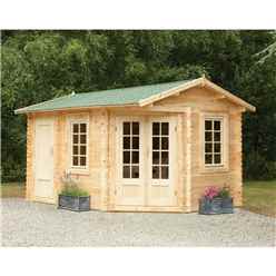 4.0m x 2.8m Unique Log Cabin With Glazed Double Doors (LEFT) - 34mm Wall Thickness **Includes Free Shingles**