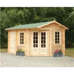 INSTALLED 4.0m x 2.8m Unique Log Cabin With Glazed Double Doors (LEFT) - 34mm Wall Thickness **Includes Free Shingles** INCLUDES INSTALLATION