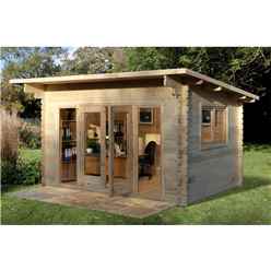 INSTALLED 4.0m x 3.0m Stylish Pent Log Cabin With Glazed Double Doors - 44mm Wall Thickness **Includes Free Shingles** INCLUDES INSTALLATION