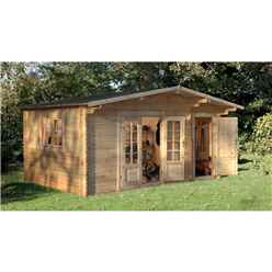 INSTALLED 4.5m x 3.5m Leisure Log Cabin With Glazed Double Doors - 34mm Wall Thickness **Includes Free Shingles** INSTALLATION INCLUDED