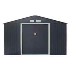 10ft x 12ft - Deluxe Ironwood Metal Apex Shed With Double Doors & Foundation Kit - Dark Grey