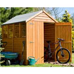 INSTALLED - 7 x 5 (2.04m x 1.61m) - Dip Treated Overlap - Apex Garden Shed - 4 Windows - Double Doors - 9mm Solid OSB Floor INSTALLATION INCLUDED