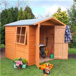 INSTALLED 7 x 7 (1.98m x 2.04m) Overlap - Apex Wooden Garden Shed - 1 Opening Window - Double Doors - 11mm Solid OSB Floor INSTALLATION INCLUDED