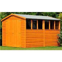 INSTALLED - 10 x 6 (2.99m x 1.79m) - Dip Treated Overlap - Apex Garden Shed - 6 Windows - Double Doors - 11mm Solid OSB Floor INSTALLATION INCLUDED