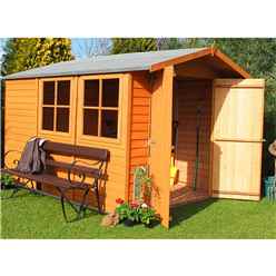 INSTALLED - 10 x 7 (2.97m x 2.04m) - Dip Treated Overlap - Apex Garden Shed - 2 Opening Windows - Double Doors - 11mm Solid OSB Floor INSTALLATION INCLUDED