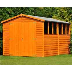 INSTALLED 10 x 8 (2.99m x 2.39m) -  Dip Treated Overlap - Apex Garden Shed - 6 Windows - Double Doors - 11mm Solid OSB Floor INSTALLATION INCLUDED