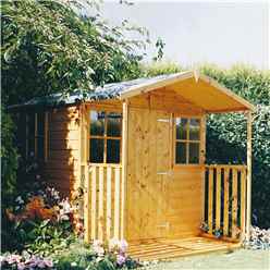 INSTALLED 7 x 9 (2.05m x 2.74m) - Tongue & Groove - Apex Garden Shed - Veranda - 2 Windows - Single Door - 12mm Tongue and Groove Floor INSTALLATION INCLUDED
