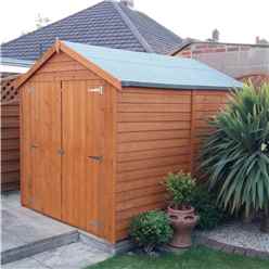 INSTALLED 8 x 6 (2.39m x 1.82m) - Dip Treated Overlap -  Apex Garden Shed - Windowless - Double Doors - 11mm Solid OSB Floor INSTALLATION INCLUDED