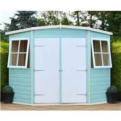 INSTALLED - 10 x 10 (2.99m x 2.99m) - Tongue And Groove - Corner Wooden Garden Shed / Workshop - 2 Opening Windows - Double Doors - 12mm Tongue And Groove Floor INSTALLATION INCLUDED