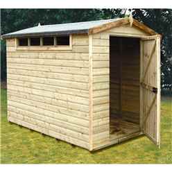 8 x 6 (2.39m x 1.79m) - Tongue And Groove Security - Apex Garden Wooden Shed / Workshop - High Level Windows - Single Door - 12mm Tongue And Groove Floor And Roof 