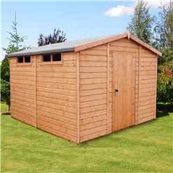 10 x 10 (2.99m x 2.99m) - Tongue And Groove Security - Apex Garden Wooden Shed - High Level Windows - Single Door - 12mm Tongue And Groove Floor And Roof 