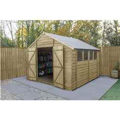 10ft x 10ft Apex Overlap Pressure Treated Shed - Double Door With 4 Windows - Modular (3.04m x 3.06m)