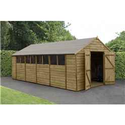 INSTALLED 10ft x 20ft Apex Overlap Pressure Treated Shed - Double Door With 8 Windows (3.04m x 6.03m) - Modular - INCLUDES INSTALLATION