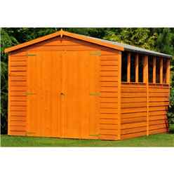 INSTALLED 10 x 10 (2.99m x 2.99m) - Dip Treated Overlap - Apex Wooden Garden Shed - 6 Windows - Double Doors - 11mm Solid OSB Floor INSTALLATION INCLUDED