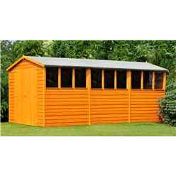 INSTALLED 15 x 10 (4.52m x 2.99m) - Dip Treated Overlap - Apex Wooden Garden Shed - 9 Windows - Double Doors - 10mm Solid OSB Floor INSTALLATION INCLUDED