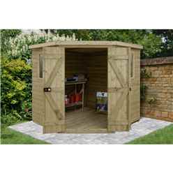 INSTALLED 7ft x 7ft Tongue & Groove Pressure Treated Corner Shed (2.96m x 2.30m) - INCLUDES INSTALLATION - CORE (BS)