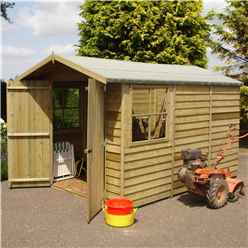INSTALLED 10 x 7 (2.97m x 2.04m) - Pressure Treated Overlap - Apex Wooden Garden Shed - 2 Opening Windows - Double Doors - 10mm Solid OSB Floor INSTALLATION INCLUDED
