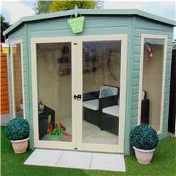 INSTALLED 7 x 7 (2.69m x 2.05m) - Premier Corner Wooden Summerhouse - Double Doors - Side Windows - 12mm T&G Walls & Floor INSTALLATION INCLUDED