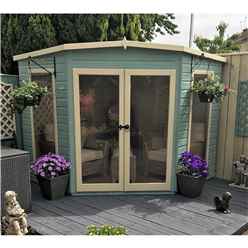 INSTALLED 8 x 8 (2.25m x 2.25m) - Premier Corner Wooden Summerhouse - Double Doors - Side Windows - 12mm T&G Walls & Floor INSTALLATION INCLUDED