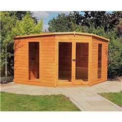 10 x 10 (2.99m x 2.99m) - Premier Corner Wooden Summerhouse - Double Doors - 12mm T&G Walls - Floor - Roof 