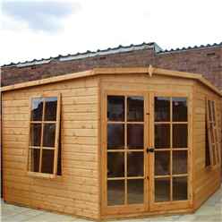 10 x 10 (2.99m x 2.99m) - Premier Corner Wooden Summerhouse - 2 Opening Windows - 12mm T&G Walls - Floor - Roof