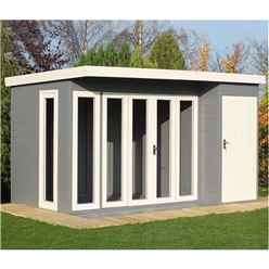 12 x 8 (3.59m x 2.39) - Premier Pent Wooden Summerhouse - 4 Windows - Double Doors - 12mm T&G Walls - Floor - Roof