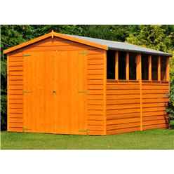 12 x 6 (3.59m x 1.82m) - Dip Treated Overlap - Apex Garden Shed - 6 Windows - Double Doors