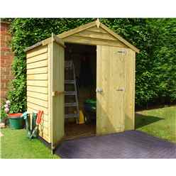 4 x 6 REVERSE - PRESSURE TREATED Overlap - Apex Garden Windowless Wooden Shed  - Double Doors