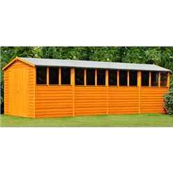 20 x 10 Dip Treated Overlap Apex Wooden Garden Shed With 12 Windows And Double Doors