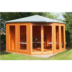 10 x 10 (3.16m x 3.16m) - Premier Corner Wooden Summerhouse - Double Doors - Side Windows - 12mm T&G Walls and Floor