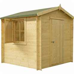 INSTALLED - 2.4m x 2.4m Premier Apex Log Cabin With Single Door and Window Shutter + Free Floor & Felt (19mm) INSTALLATION INCLUDED