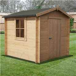 INSTALLED - 2.7m x 2.7m Premier Apex Log Cabin With Single Door + Free Floor & Felt (19mm) INSTALLATION INCLUDED