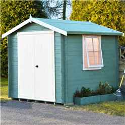 INSTALLED - 2.7m x 2.7m Premier Apex Log Cabin With Double Doors + Side Window + Free Floor & Felt (19mm) INSTALLATION INCLUDED