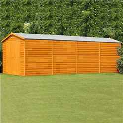 INSTALLED 20 x 10 (6.05m x 2.99m) Windowless Dip Treated Overlap Apex Wooden Garden Shed With Double Doors (11mm Solid OSB Floor) INSTALLATION INCLUDED