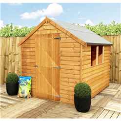 8 x 6 (2.39m x 1.83m) - PRESSURE TREATED - Super Value Overlap - Apex Wooden Shed - 2 Windows - Single Door
